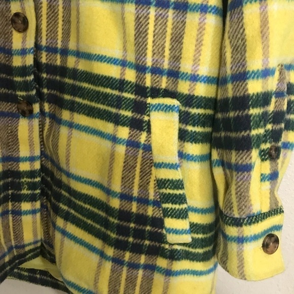 Style & Co Shacket retro style Sz L NWT front pockets yellow plaid - Picture 3 of 4